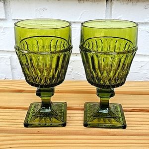 Vintage Indiana Mount Vernon Avocado Green Water Goblets-Set of 2